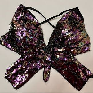 Womens Multicolored Sequin Butterfly Crop Top